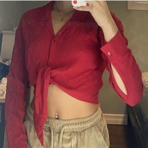 Aritzia Wilfred Tie Front Button Down Blouse